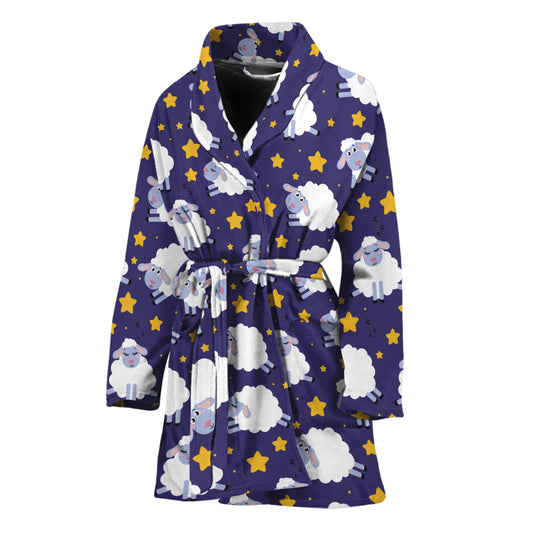 Star And Sheep Pattern Print Women's Bathrobe