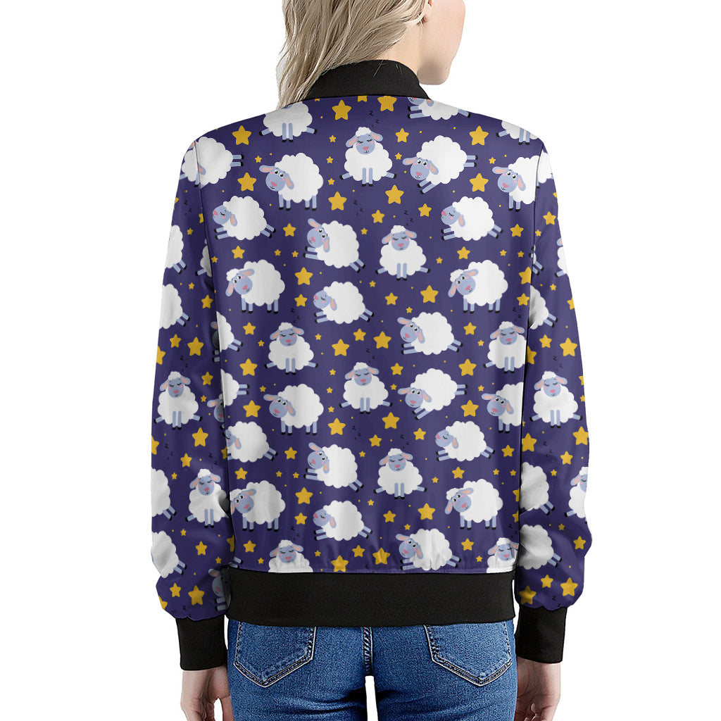 Star And Sheep Pattern Print Women's Bomber Jacket