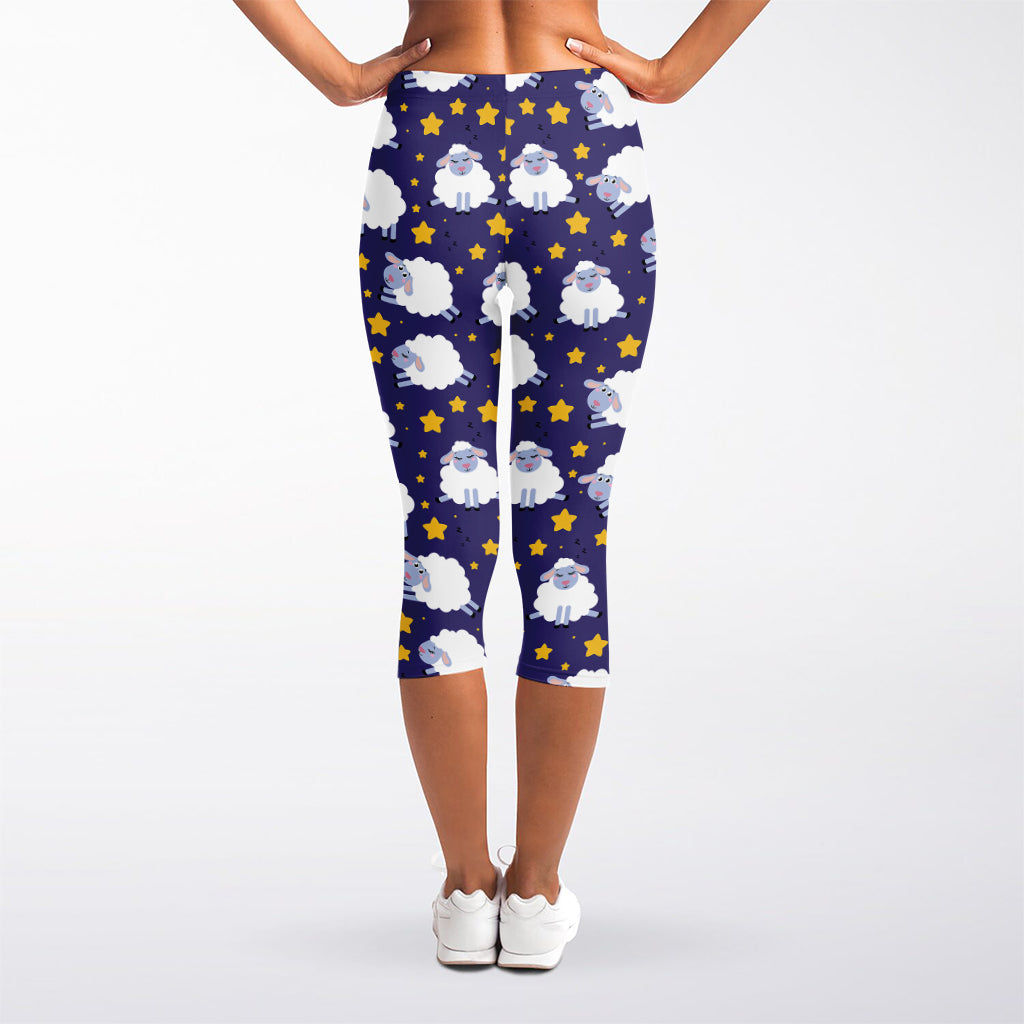 Star And Sheep Pattern Print Women's Capri Leggings
