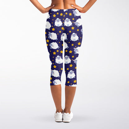 Star And Sheep Pattern Print Women's Capri Leggings