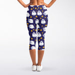 Star And Sheep Pattern Print Women's Capri Leggings