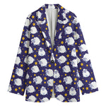 Star And Sheep Pattern Print Women's Cotton Blazer