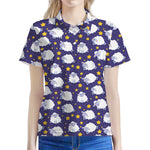 Star And Sheep Pattern Print Women's Polo Shirt