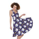 Star And Sheep Pattern Print Women's Sleeveless Dress