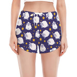 Star And Sheep Pattern Print Women's Split Running Shorts