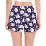 Star And Sheep Pattern Print Women's Split Running Shorts