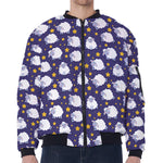 Star And Sheep Pattern Print Zip Sleeve Bomber Jacket