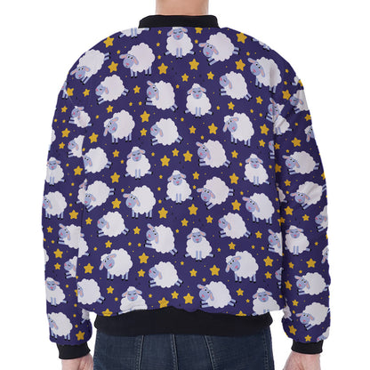 Star And Sheep Pattern Print Zip Sleeve Bomber Jacket