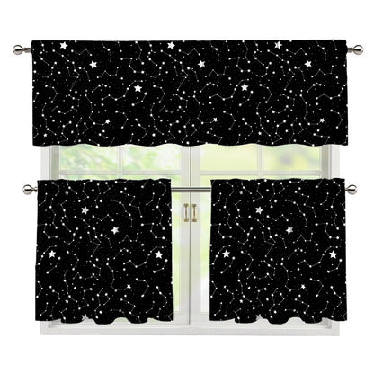 Star Constellations Pattern Print 3 Piece Kitchen Curtains