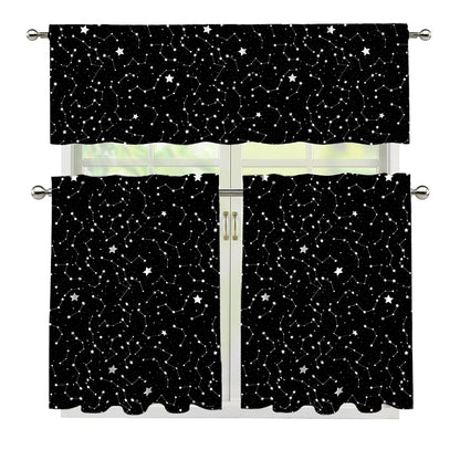 Star Constellations Pattern Print 3 Piece Kitchen Curtains