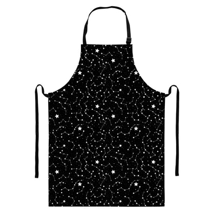 Star Constellations Pattern Print Bib Apron With Pocket
