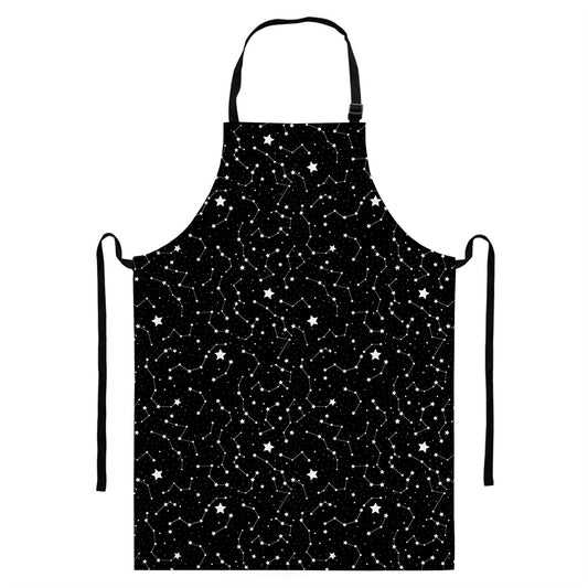 Star Constellations Pattern Print Bib Apron With Pocket