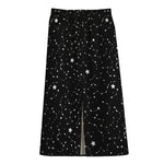 Star Constellations Pattern Print Cotton Front Slit Maxi Skirt