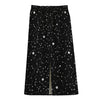 Star Constellations Pattern Print Cotton Front Slit Maxi Skirt