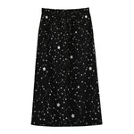 Star Constellations Pattern Print Cotton Front Slit Maxi Skirt