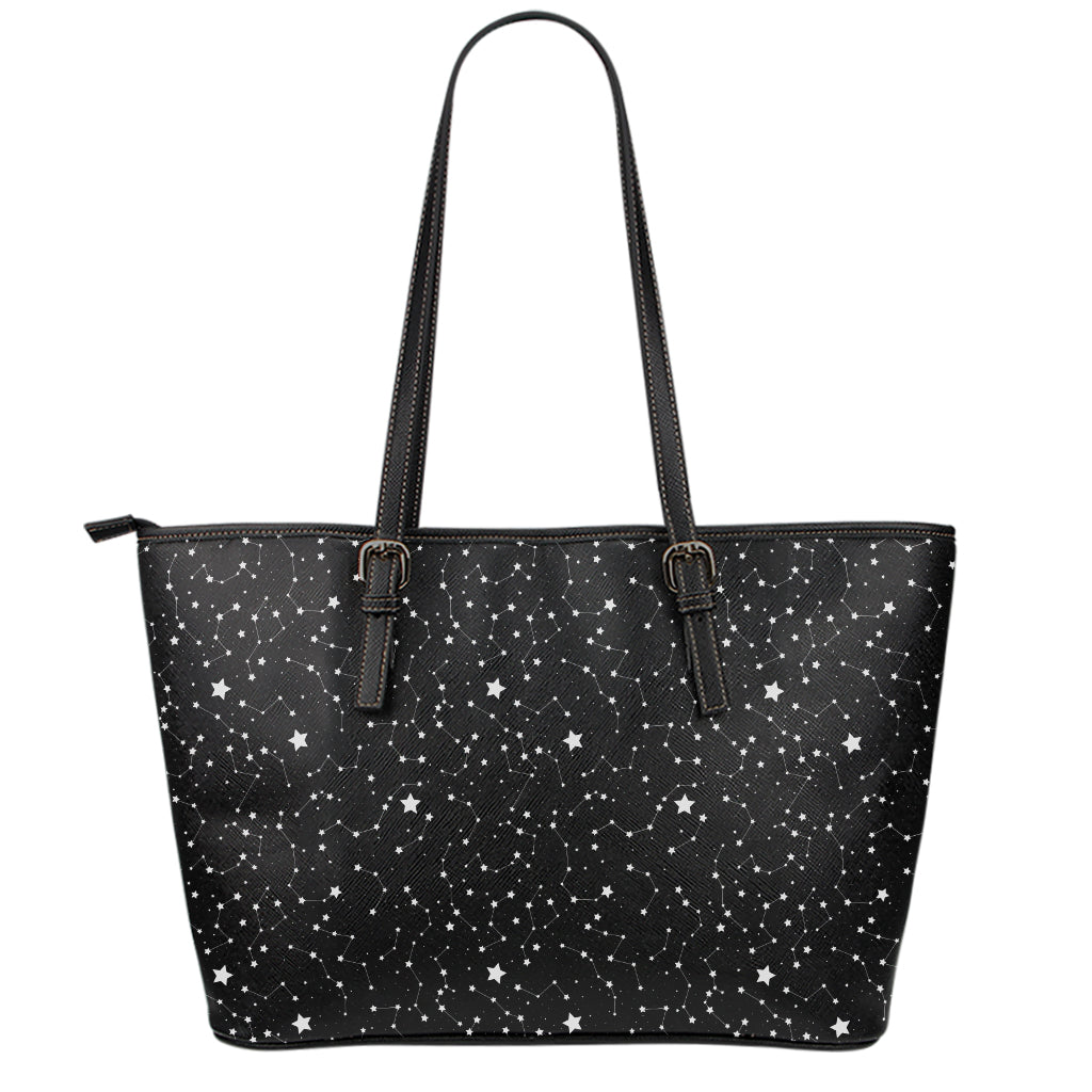 Star Constellations Pattern Print Leather Tote Bag