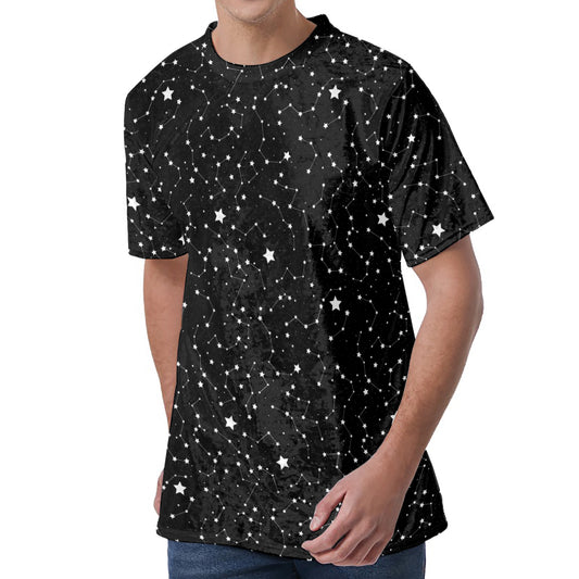 Star Constellations Pattern Print Men's Velvet T-Shirt