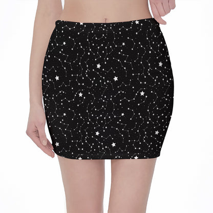 Star Constellations Pattern Print Pencil Mini Skirt