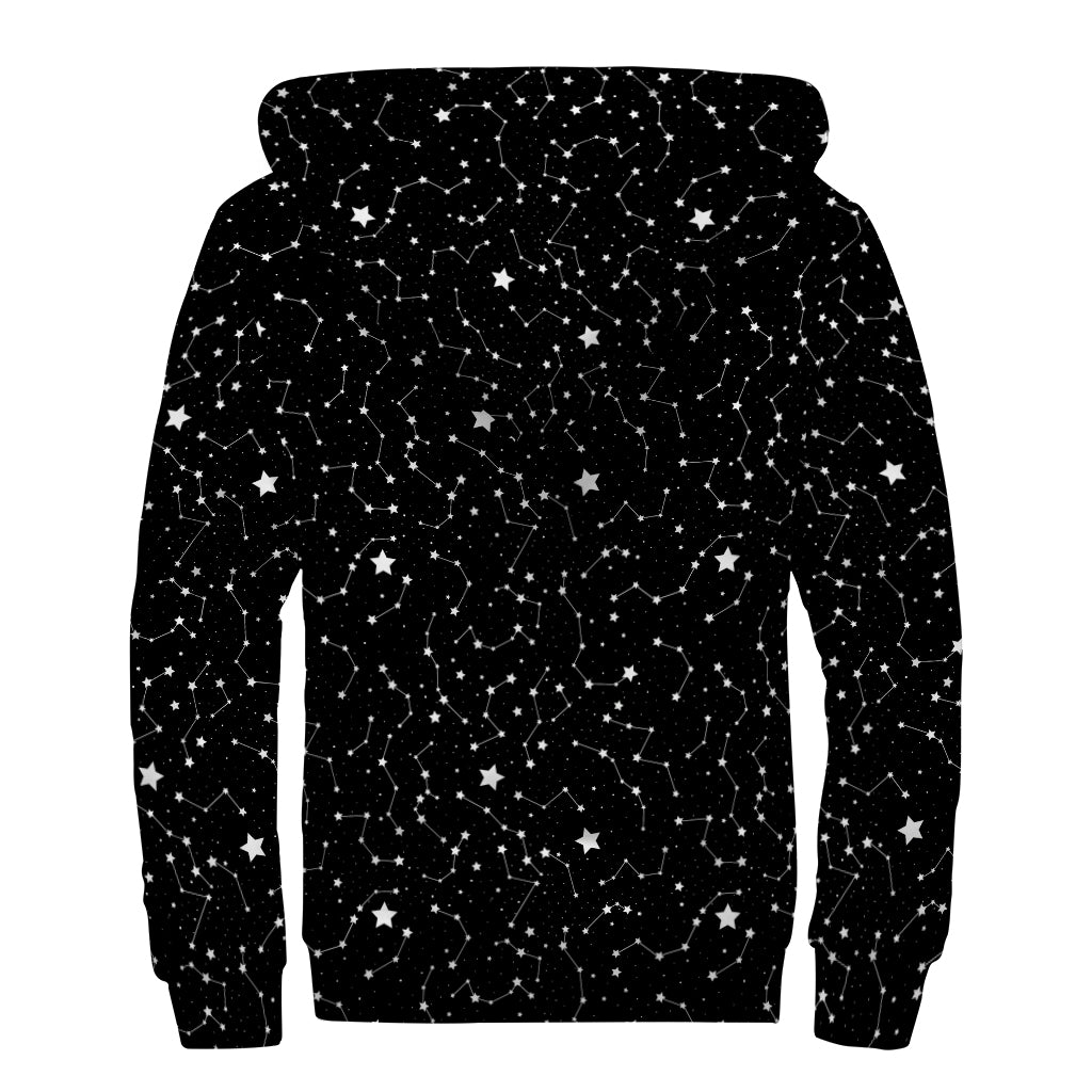Star Constellations Pattern Print Sherpa Lined Zip Up Hoodie