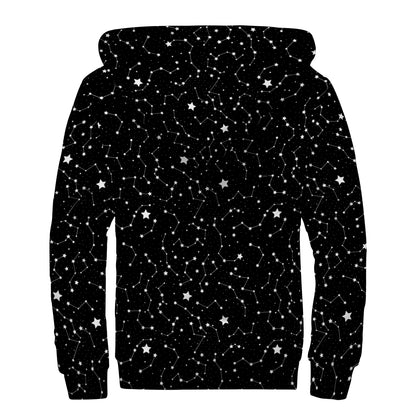 Star Constellations Pattern Print Sherpa Lined Zip Up Hoodie