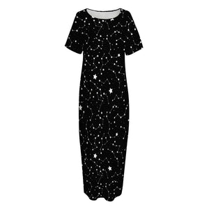 Star Constellations Pattern Print Short Sleeve Long Nightdress