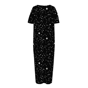 Star Constellations Pattern Print Short Sleeve Long Nightdress