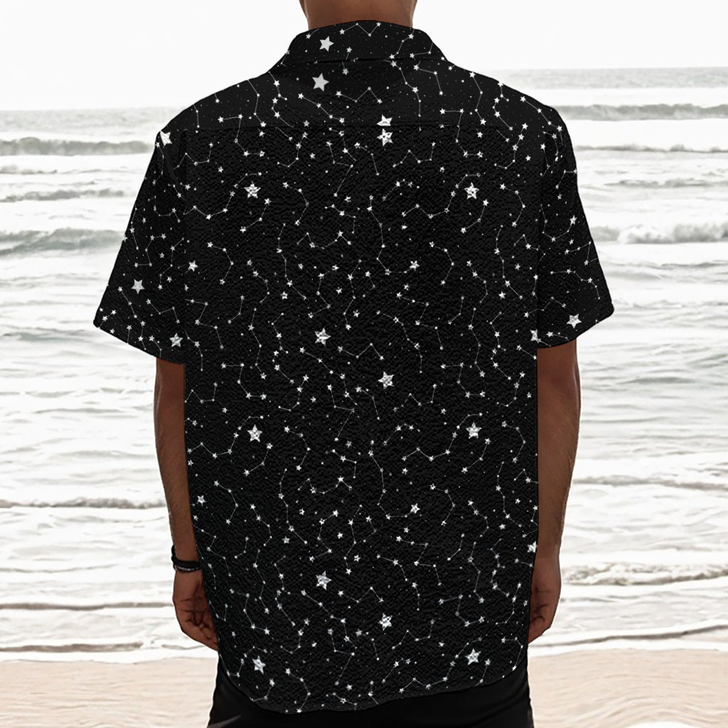 Star Constellations Pattern Print Textured Short Sleeve Shirt