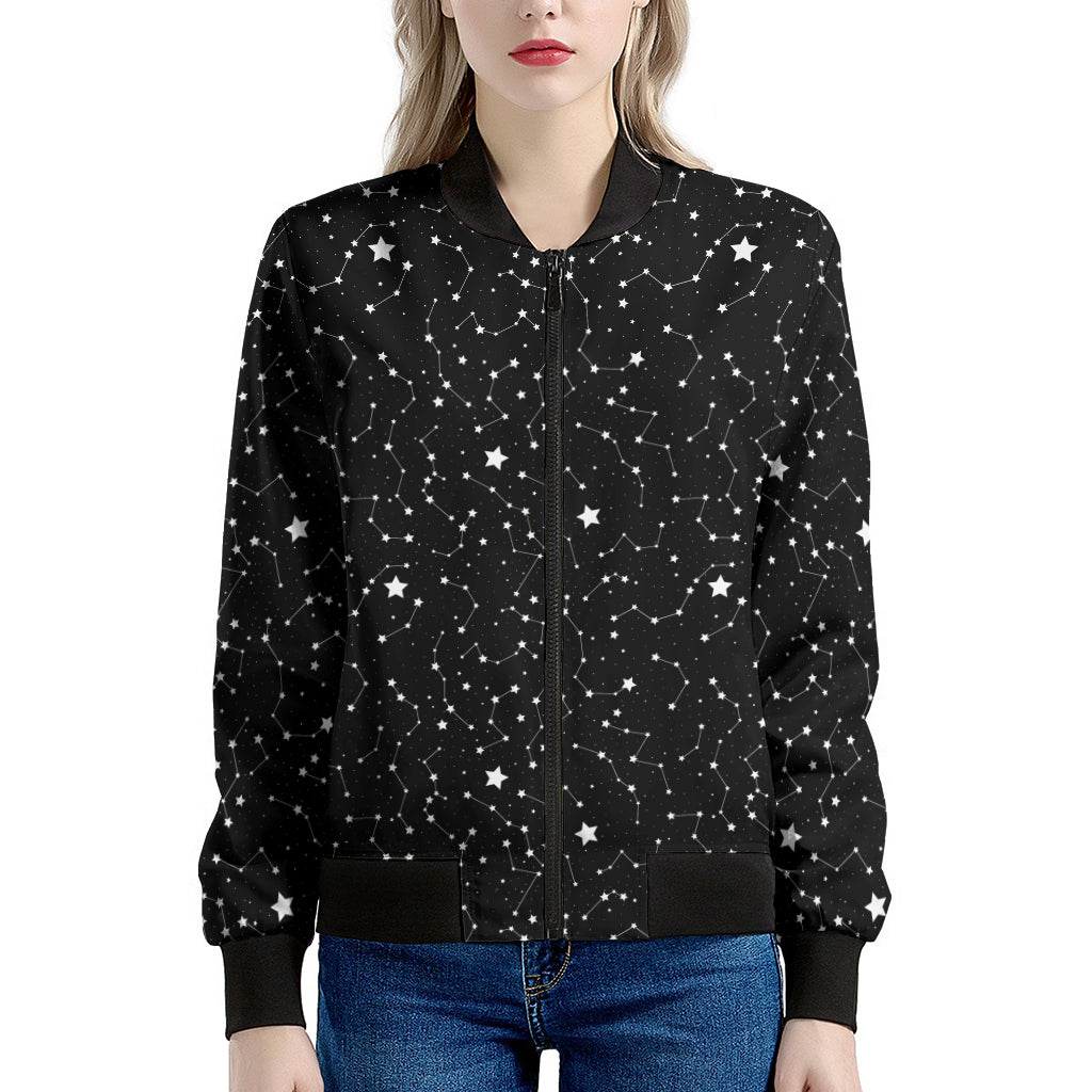 Star Constellations Pattern Print Women's Bomber Jacket