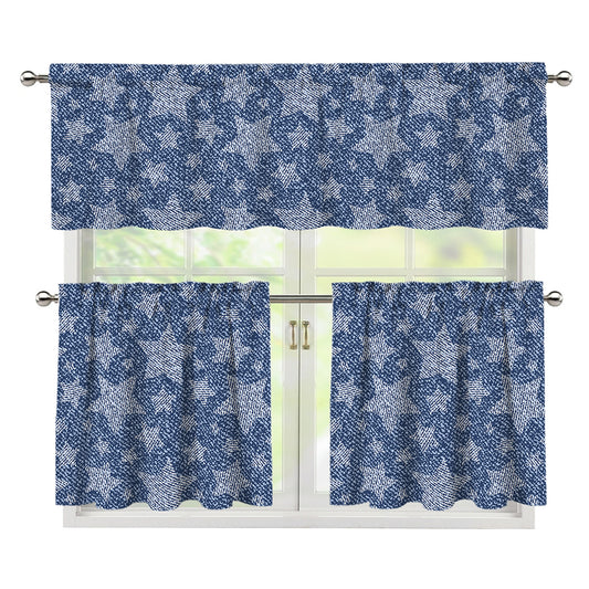 Star Denim Jeans Pattern Print 3 Piece Kitchen Curtains