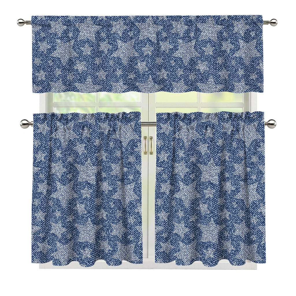 Star Denim Jeans Pattern Print 3 Piece Kitchen Curtains