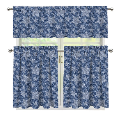 Star Denim Jeans Pattern Print 3 Piece Kitchen Curtains