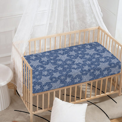 Star Denim Jeans Pattern Print Baby Crib Sheet