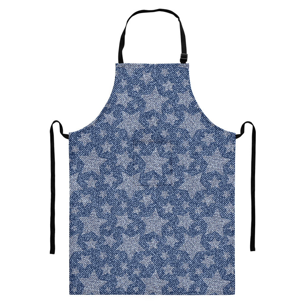 Star Denim Jeans Pattern Print Bib Apron With Pocket