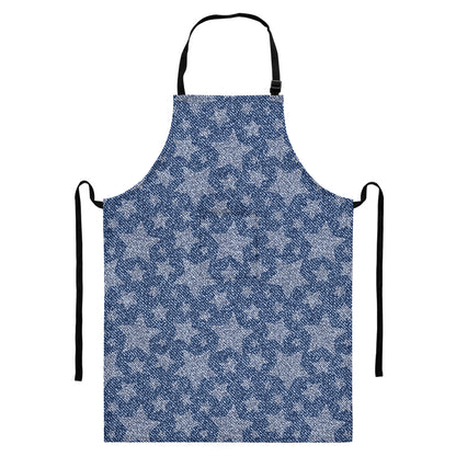 Star Denim Jeans Pattern Print Bib Apron With Pocket