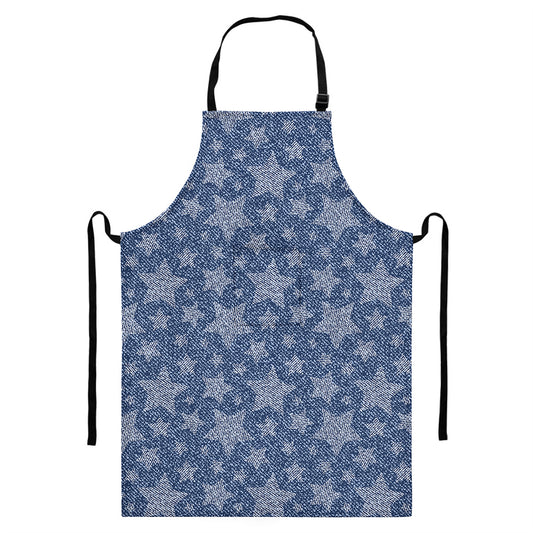 Star Denim Jeans Pattern Print Bib Apron With Pocket