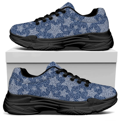 Star Denim Jeans Pattern Print Black Chunky Shoes
