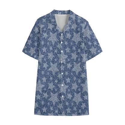 Star Denim Jeans Pattern Print Cotton Hawaiian Shirt