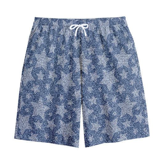 Star Denim Jeans Pattern Print Cotton Shorts