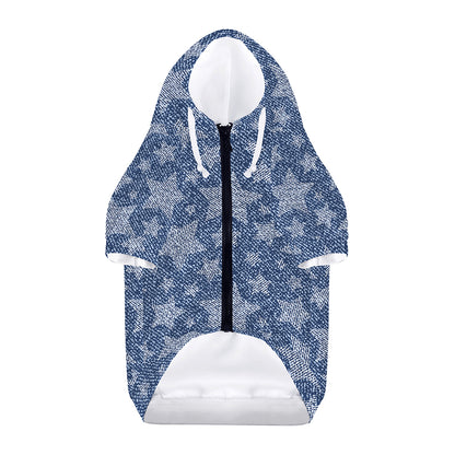 Star Denim Jeans Pattern Print Dog Zip Up Hoodie