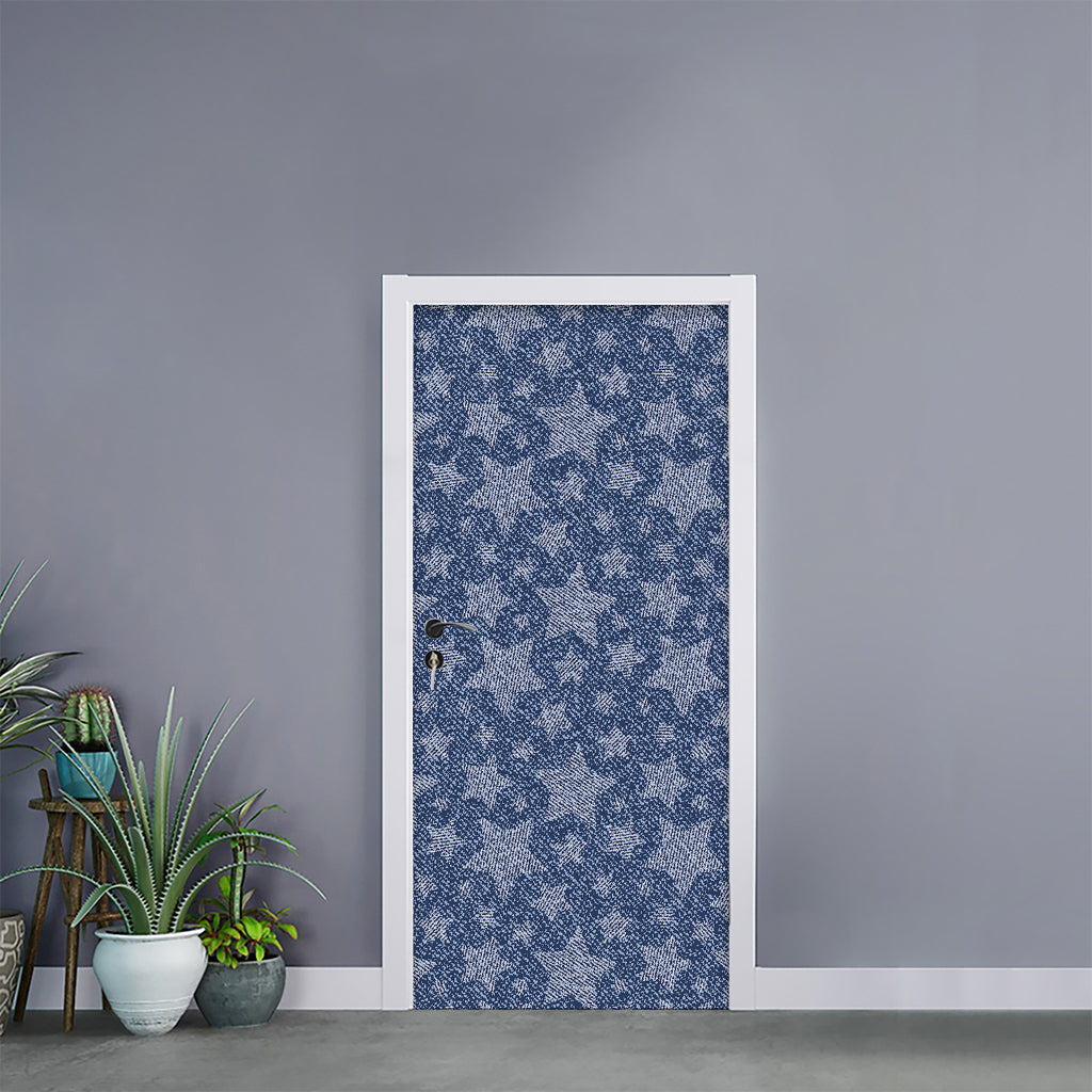 Star Denim Jeans Pattern Print Door Sticker