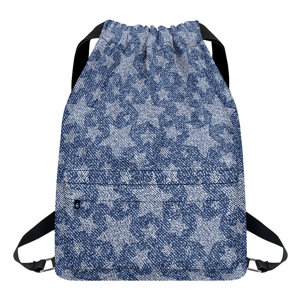 Star Denim Jeans Pattern Print Drawstring Backpack