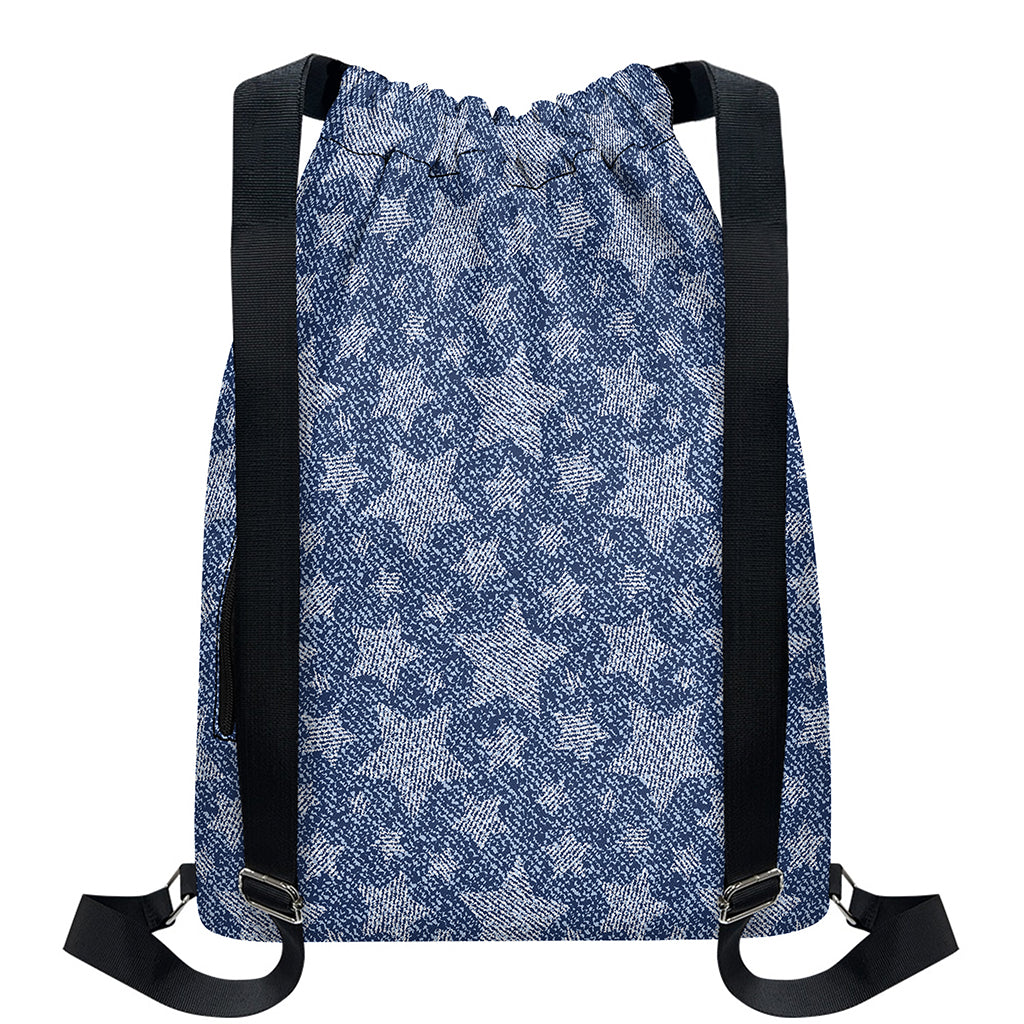 Star Denim Jeans Pattern Print Drawstring Backpack