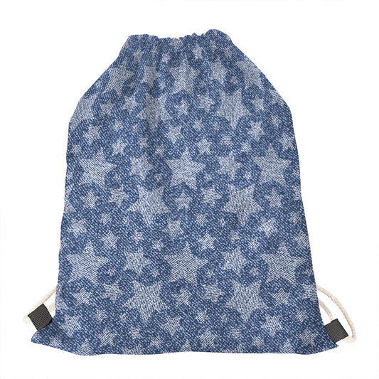 Star Denim Jeans Pattern Print Drawstring Bag