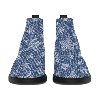 Star Denim Jeans Pattern Print Flat Ankle Boots