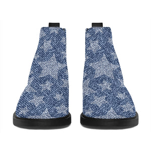 Star Denim Jeans Pattern Print Flat Ankle Boots