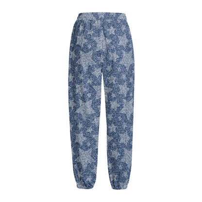 Star Denim Jeans Pattern Print Fleece Lined Knit Pants