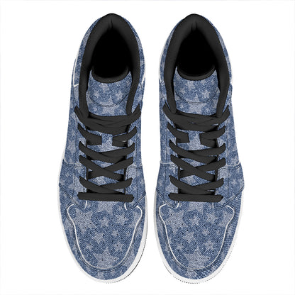Star Denim Jeans Pattern Print High Top Leather Sneakers