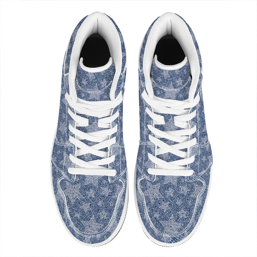 Star Denim Jeans Pattern Print High Top Leather Sneakers