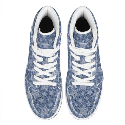 Star Denim Jeans Pattern Print High Top Leather Sneakers