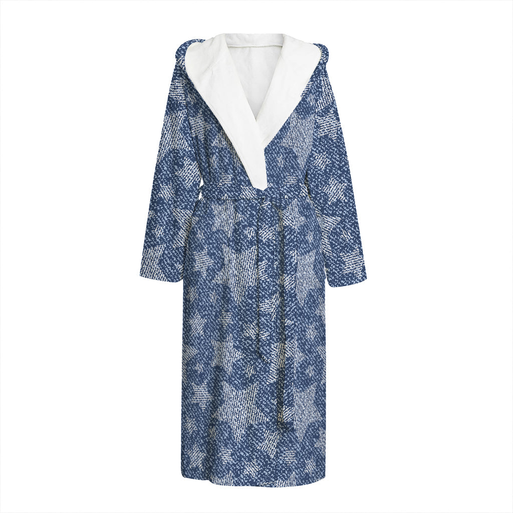 Star Denim Jeans Pattern Print Hooded Bathrobe